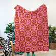 Load image into Gallery viewer, Peace Please Checkered Knit Throw Blanket with Flowers