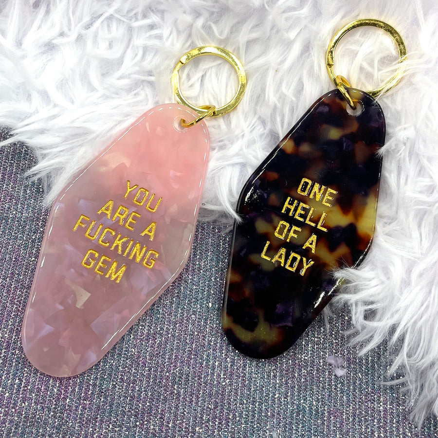 You're a Fucking Gem Motel Keytag Pink