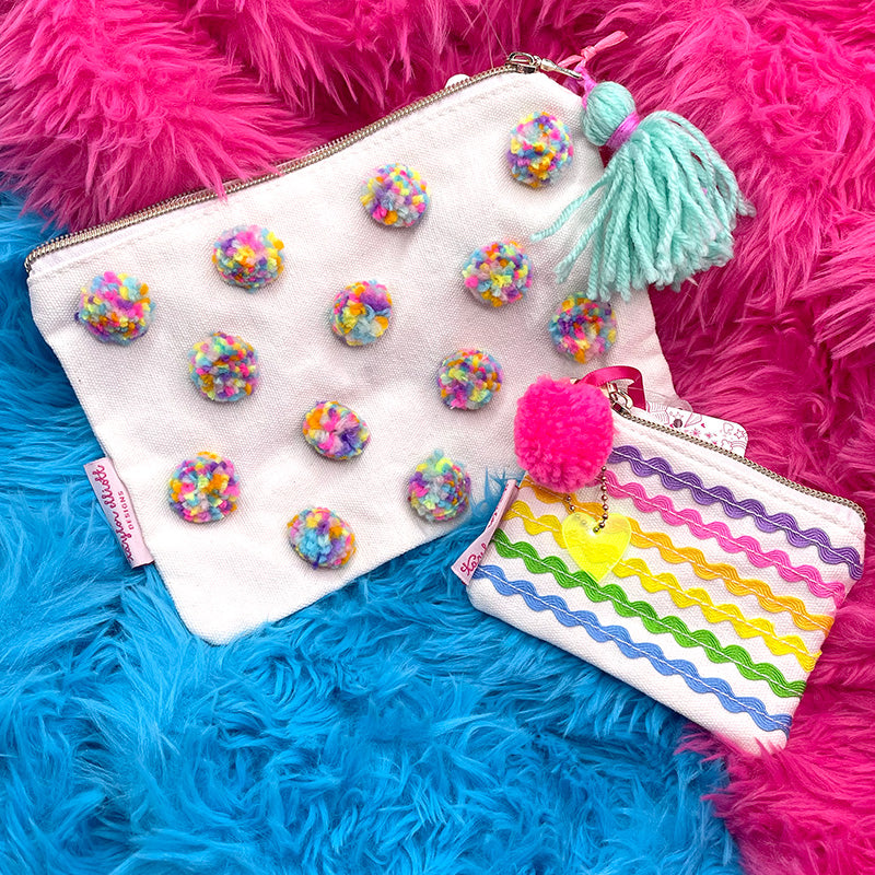 Multi-Colored Pom Pom Pouch